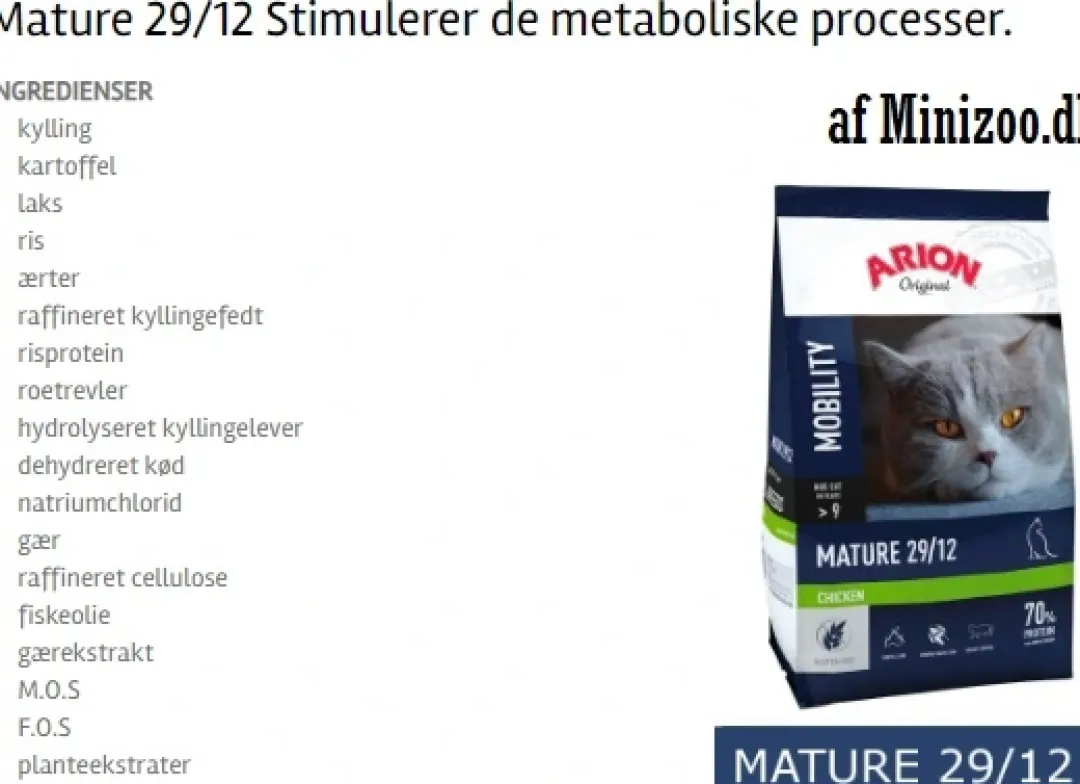 ARION Original Cat Kattefoder ARION Original Mature 29/12 Kattemad 7,5 kg