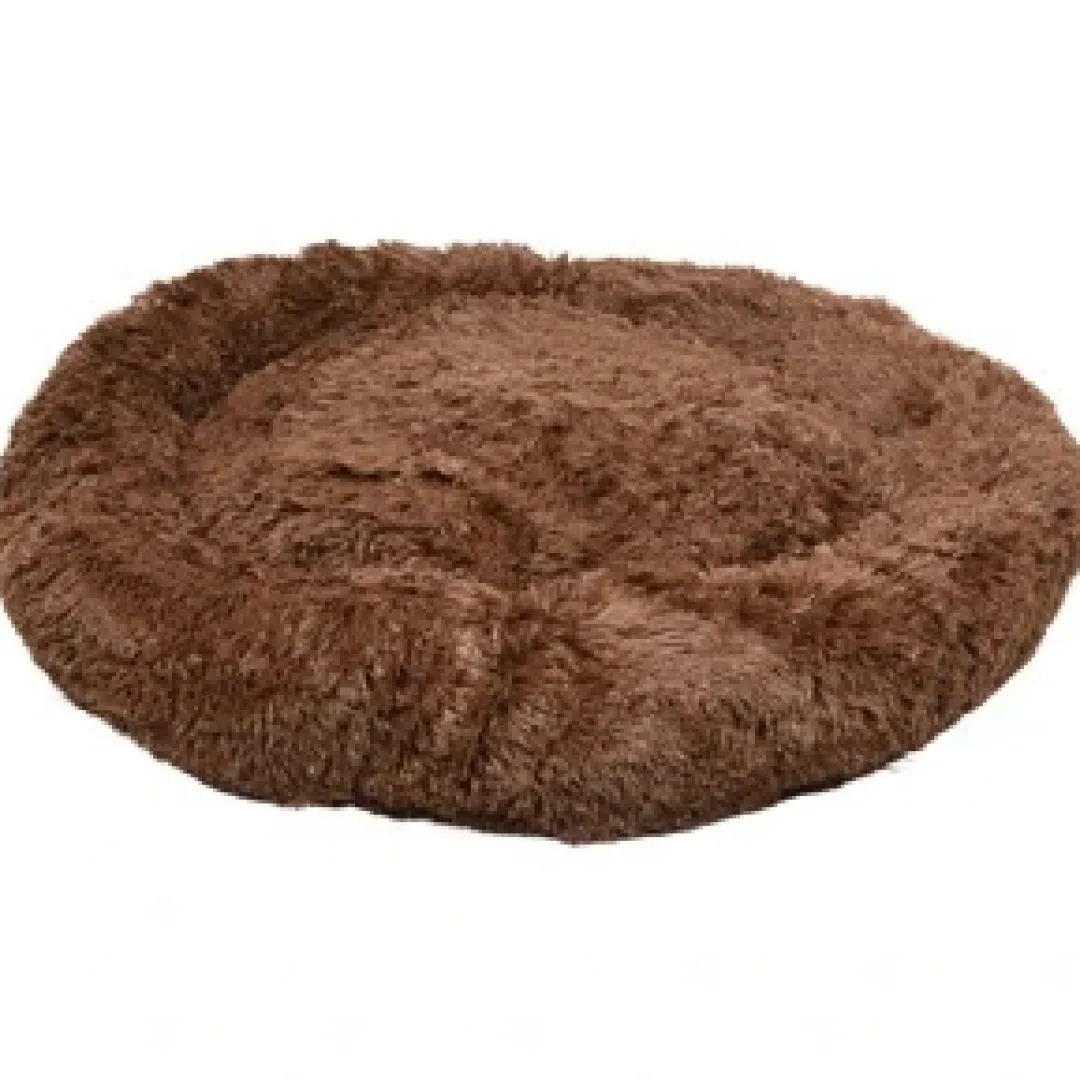 Flamingo Cushion Krems fluffy rund hundeseng large mørkebrun