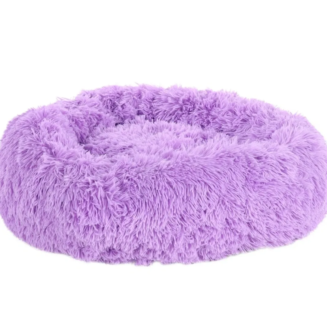 Flamingo Cushion Krems fluffy rund hundeseng small lilla