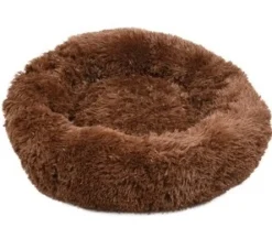 Flamingo Cushion Krems fluffy rund hundeseng small mørkebrun