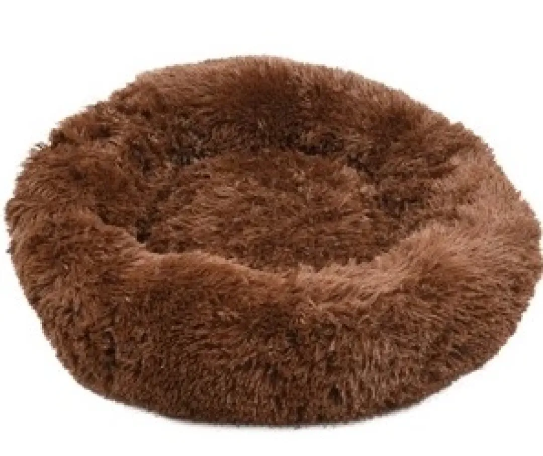 Flamingo Cushion Krems fluffy rund hundeseng small mørkebrun