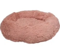 Flamingo Cushion Krems fluffy rund hundeseng small gammelrosa