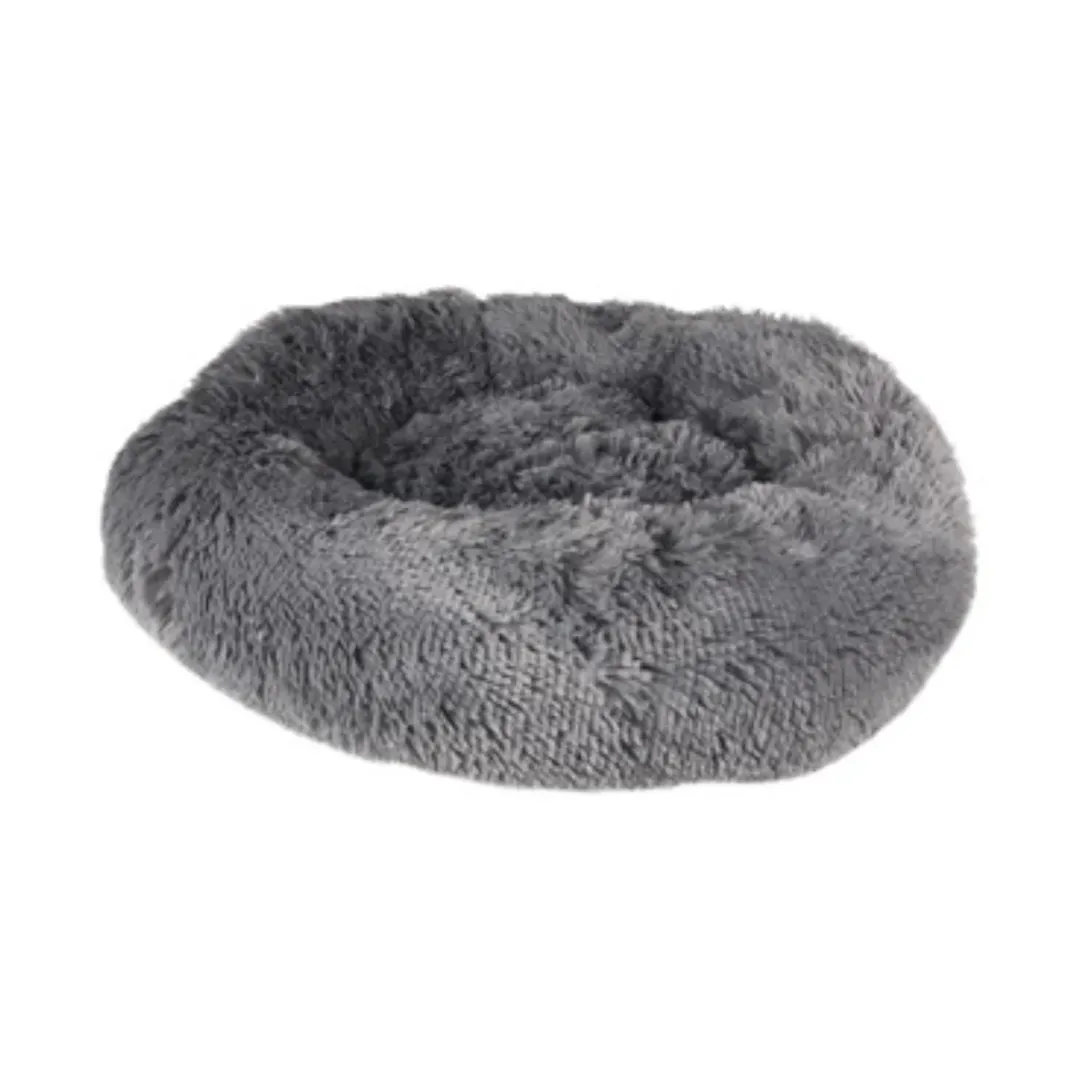 Flamingo Cushion Krems fluffy rund hundeseng small grå