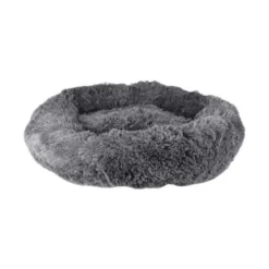Flamingo Cushion Krems fluffy rund hundeseng medium grå
