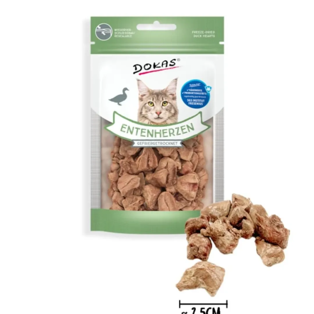 Dokas Premium Hunde og Kattesnacks Dokas Kat Andehjerter 15 g - Naturlig skånsom og uimodståelig godbid til katte
