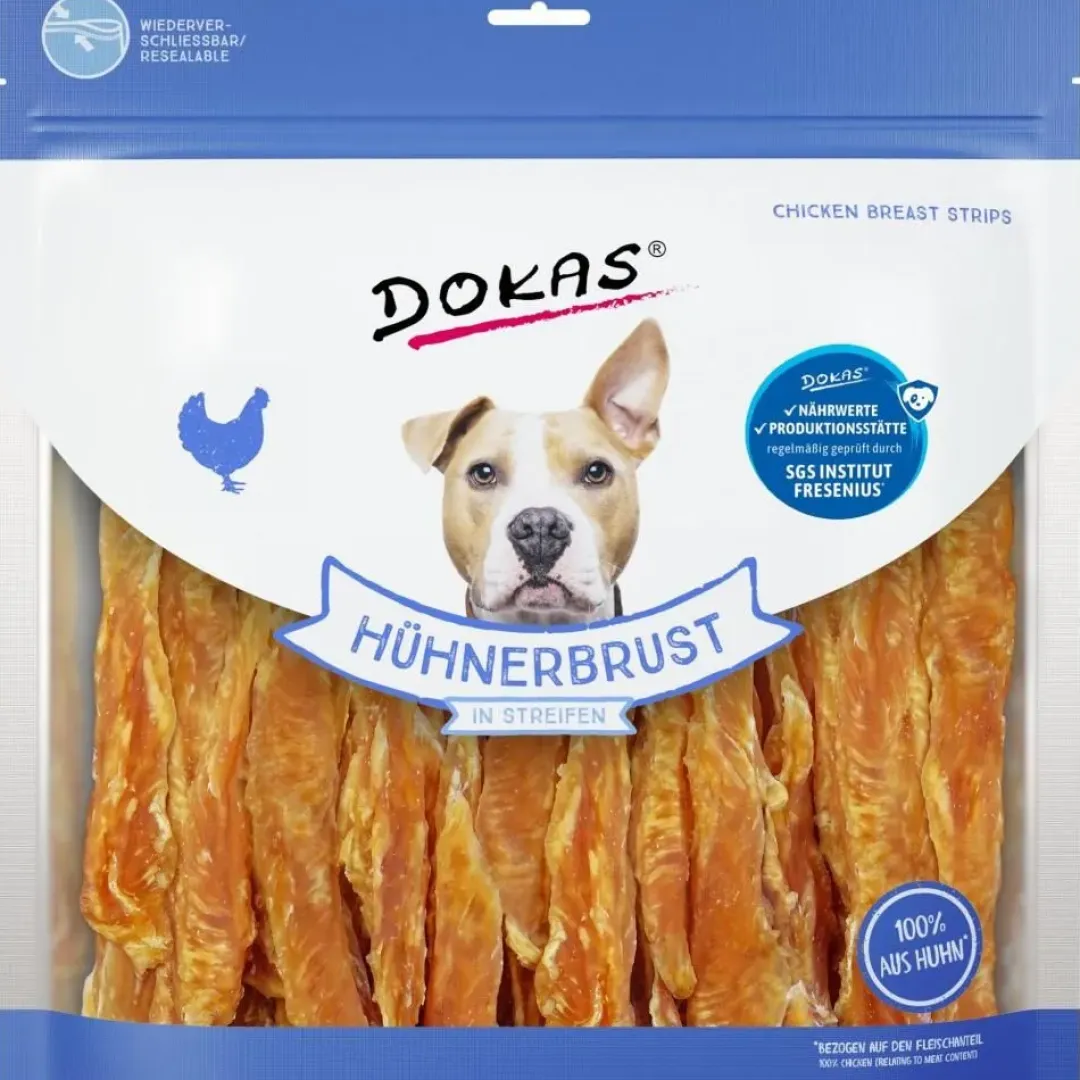 Dokas Premium Hunde og Kattesnacks Dokas Kyllingebryststrimler 900 g - stor pakke hundesnacks
