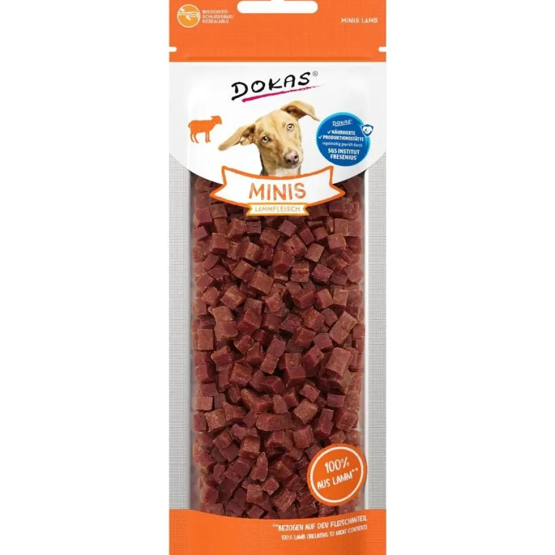 Dokas Premium Hunde og Kattesnacks Dokas Minis lam 70 g - små naturlige hundesnacks