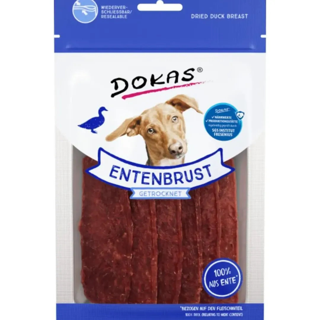 Dokas Premium Hunde og Kattesnacks Dokas Tørrede andebrystskiver 70 g - naturlige hundesnacks