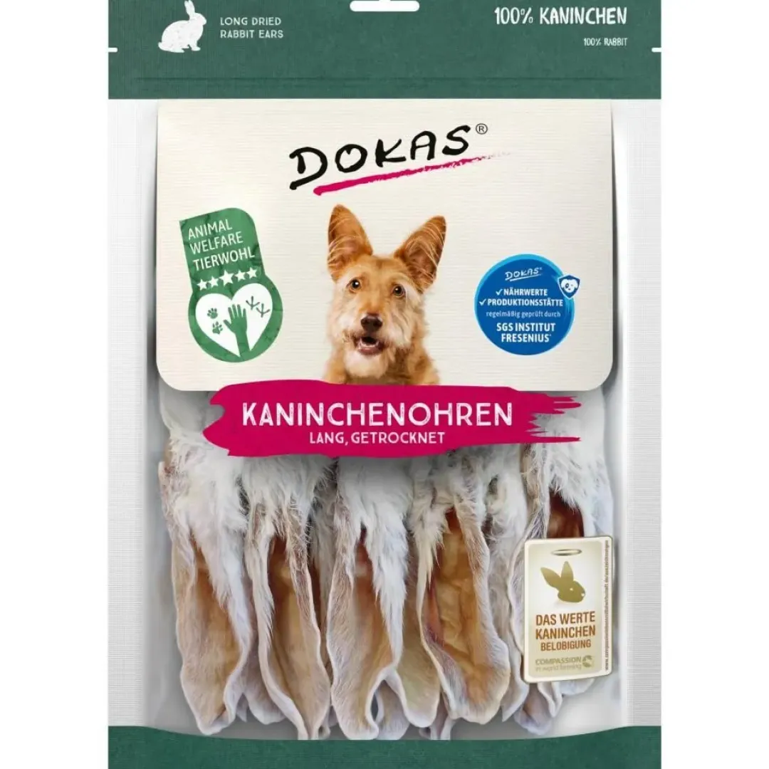 Dokas Premium Hunde og Kattesnacks Dokas Tørrede kaninører 180 g - naturlige tyggeben til hunde