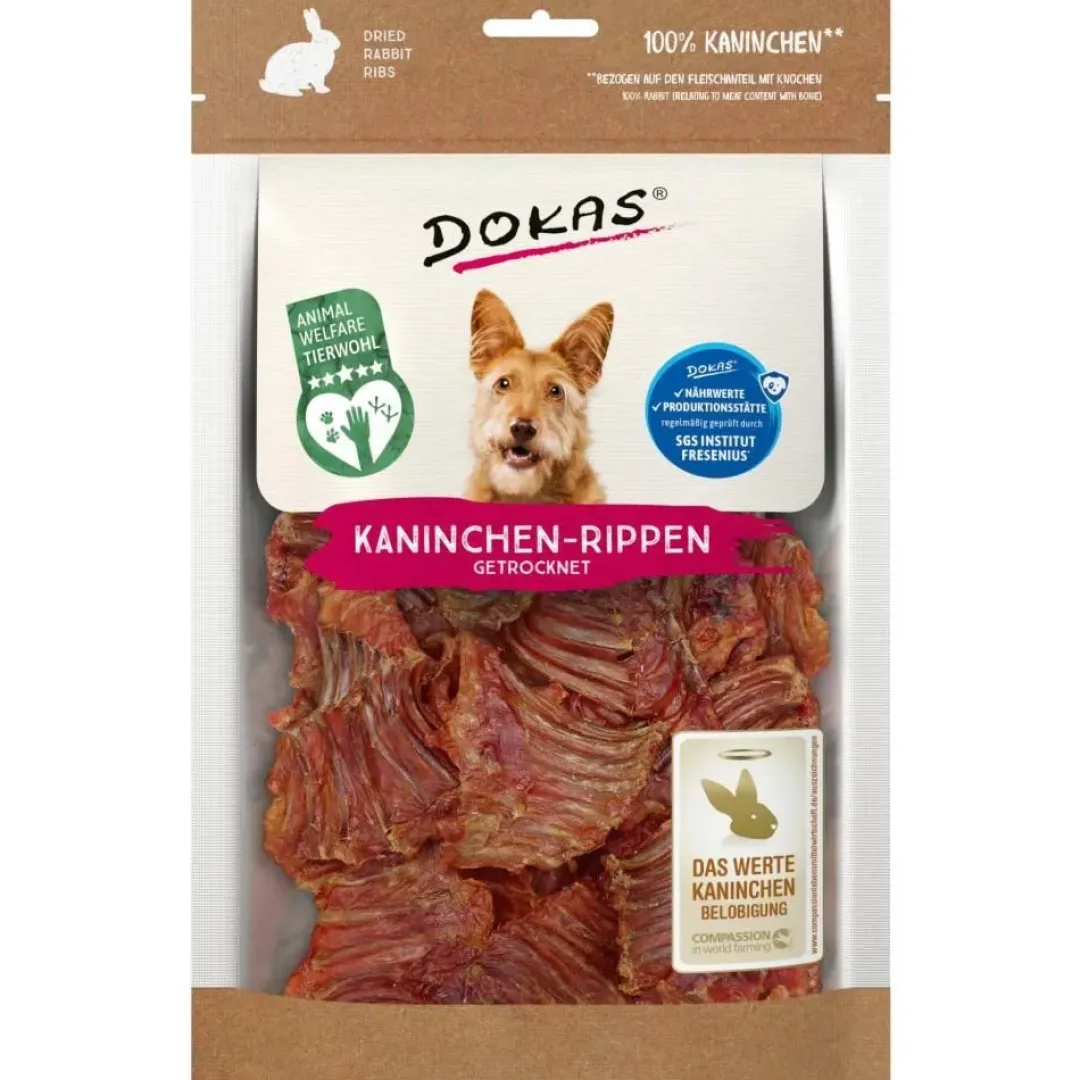 Dokas Premium Hunde og Kattesnacks Dokas Tørrede kaninribben 100 g - naturlige tyggeben til hunde