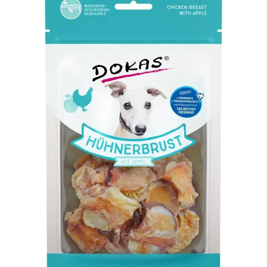 Dokas Premium Hunde og Kattesnacks Dokas Tørret kyllingebryst med æble 70 g - naturlige hundesnacks