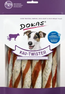 Dokas Premium Hunde og Kattesnacks Dokas Tyggetwister ko og and 200 g - langvarig tyggehygge