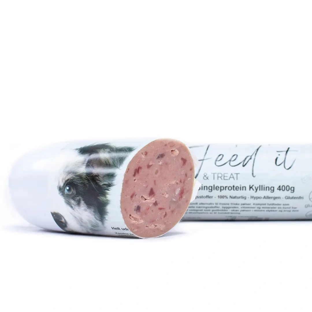 Feed it - Lækre snackpølser Feedit & Treat Pure Chicken 400 g - naturlig kyllingeskærepølse til hund og kat