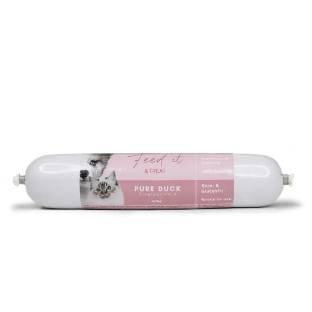 Feed it - Lækre snackpølser Feedit & Treat Pure Duck 400 g - naturlig andeskærepølse til hund og kat