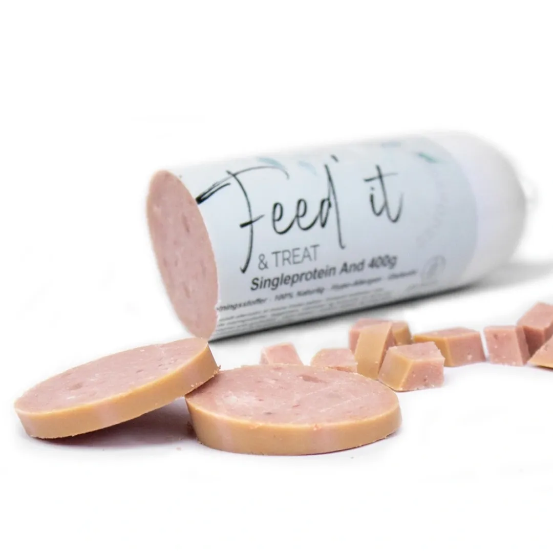 Feed it - Lækre snackpølser Feedit & Treat Pure Duck 400 g - naturlig andeskærepølse til hund og kat