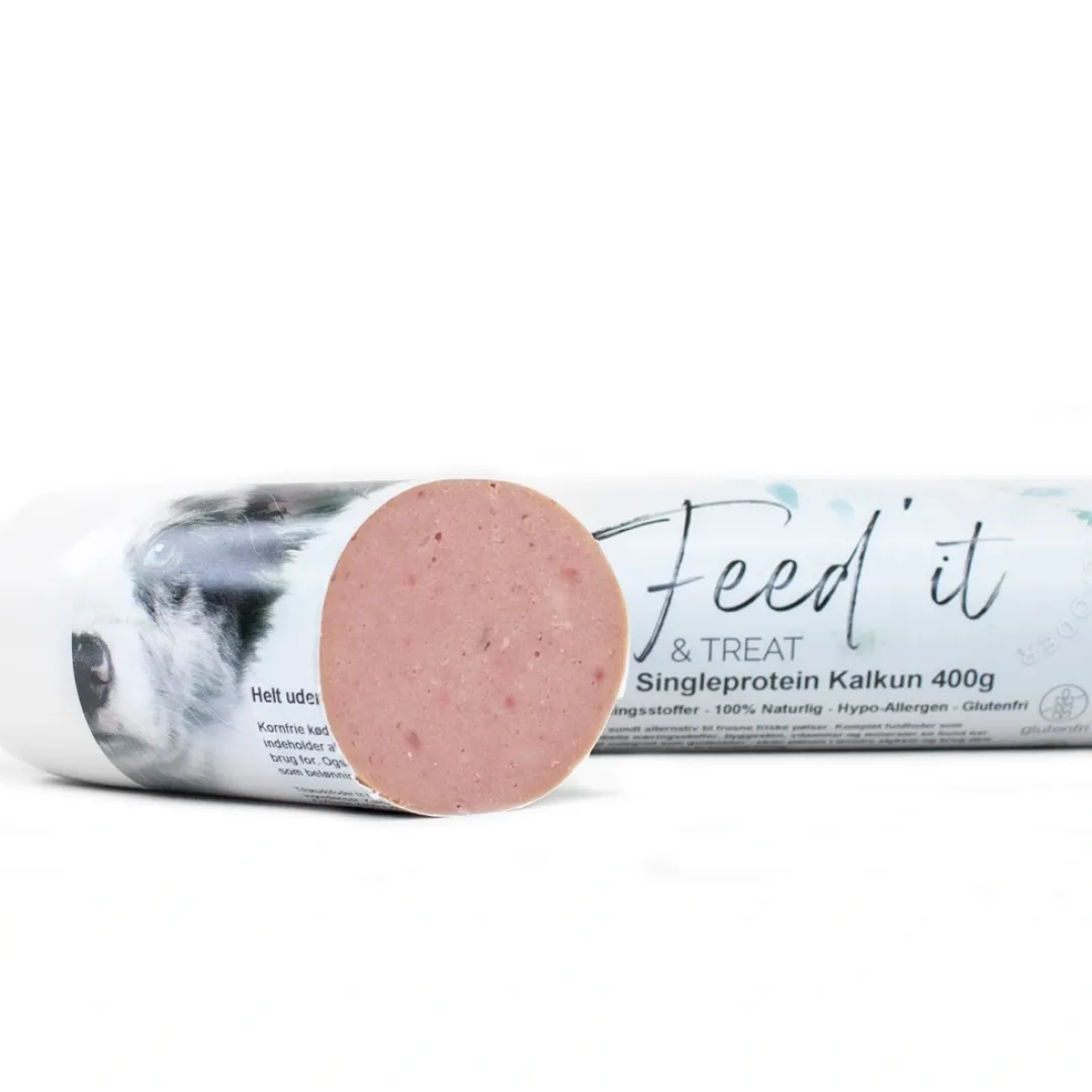 Feed it - Lækre snackpølser Feedit & Treat Pure Turkey 400 g - naturlig kalkunskærepølse til hund og kat