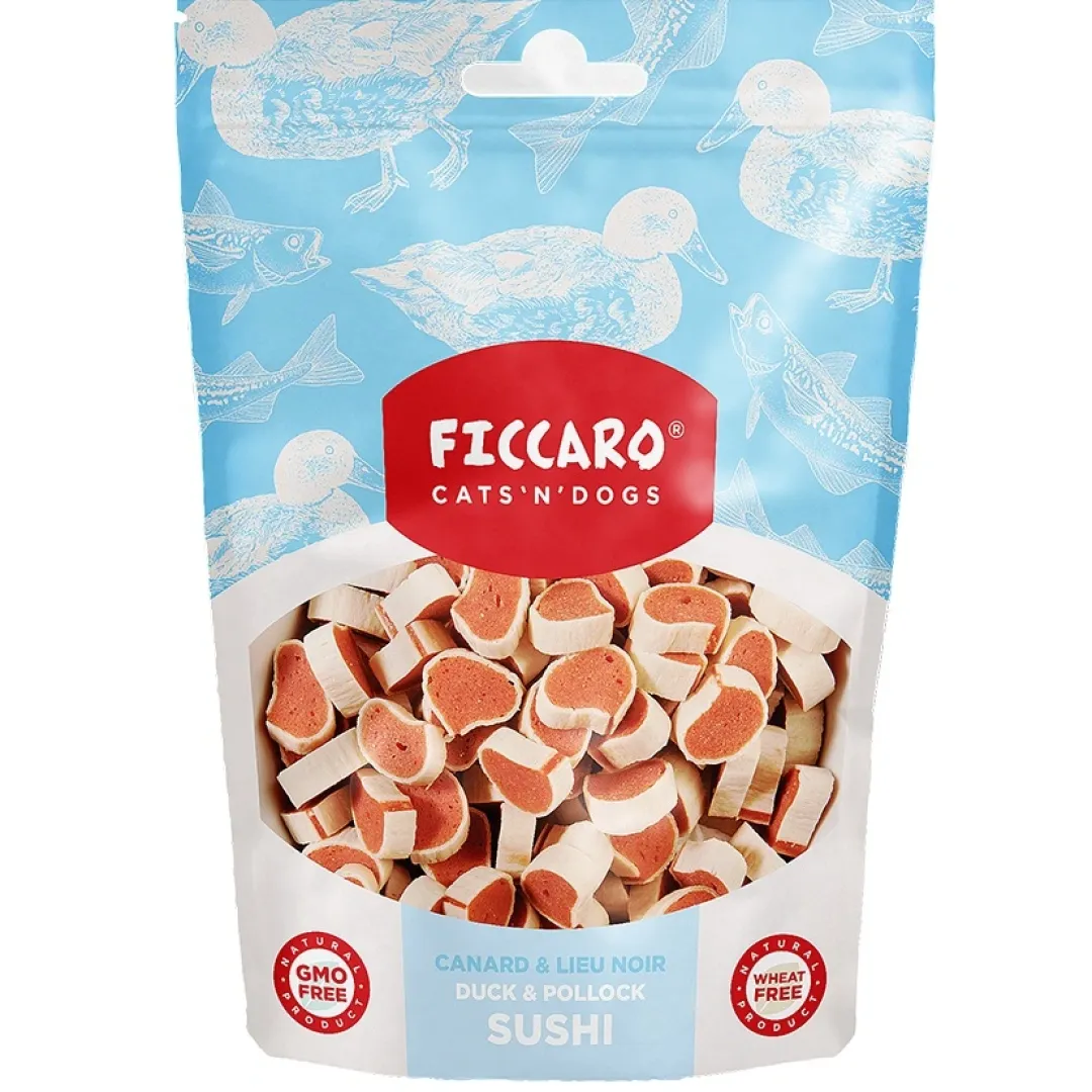 Ficcaro Katte og Hundesnack FICCARO Hundesnack And & Sej Sushi - and og sej i sushi-stykker 100 g