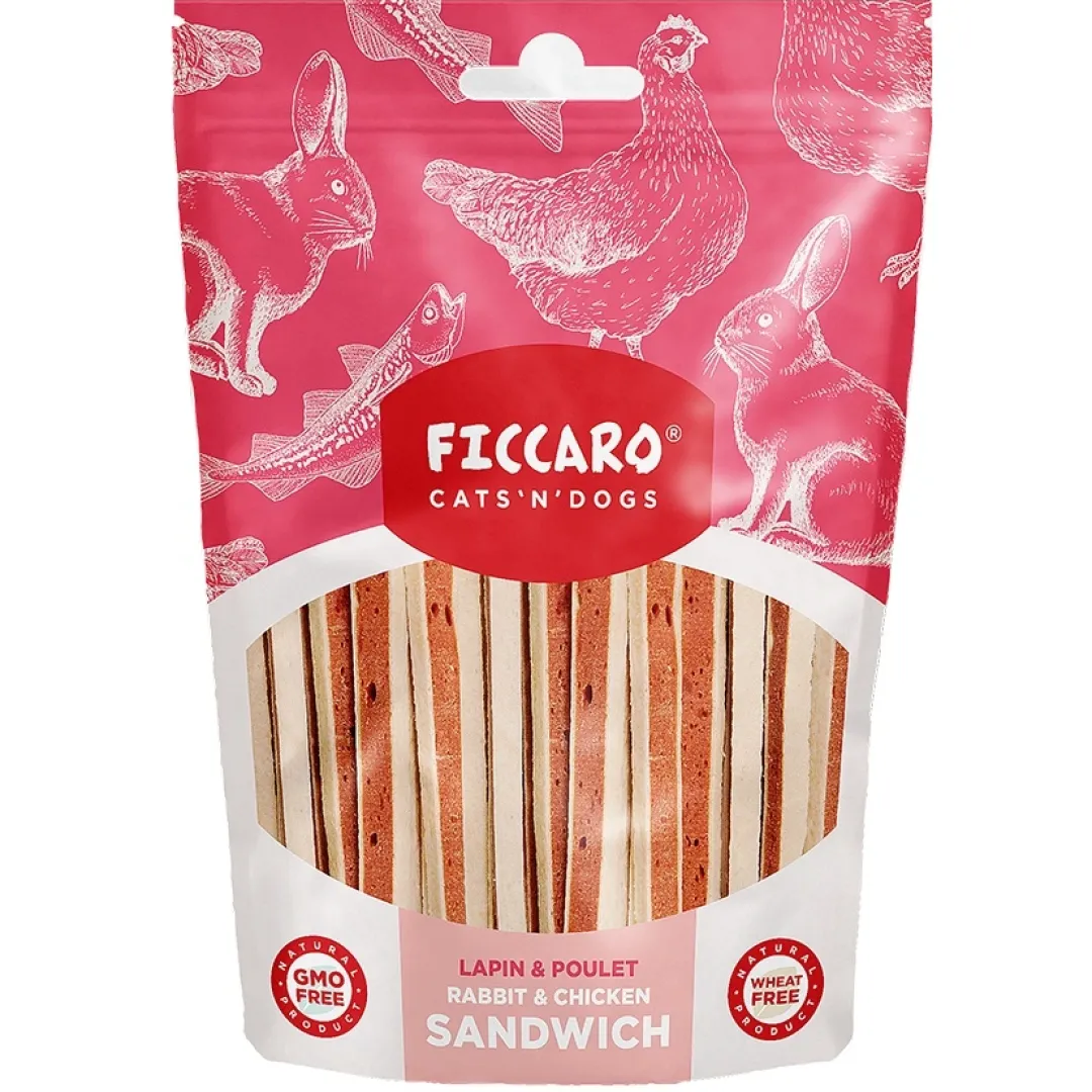 Ficcaro Katte og Hundesnack FICCARO Hundesnack Kanin & Kylling Sandwich - kanin og kylling i sandwichstykker 100 g
