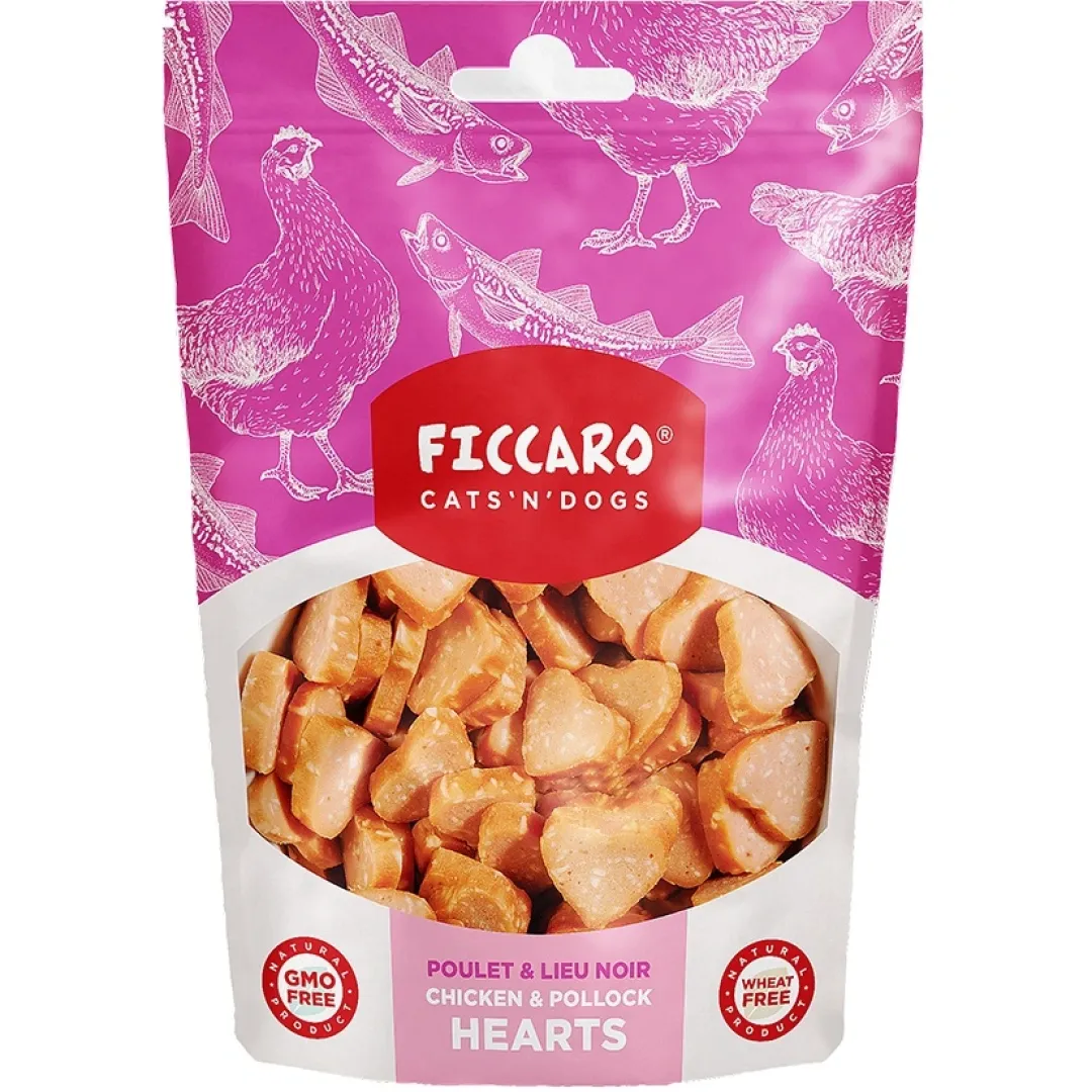 Ficcaro Katte og Hundesnack FICCARO Hundesnack Kylling og sej hearts 100 g - naturlige hundesnacks i hjerteform