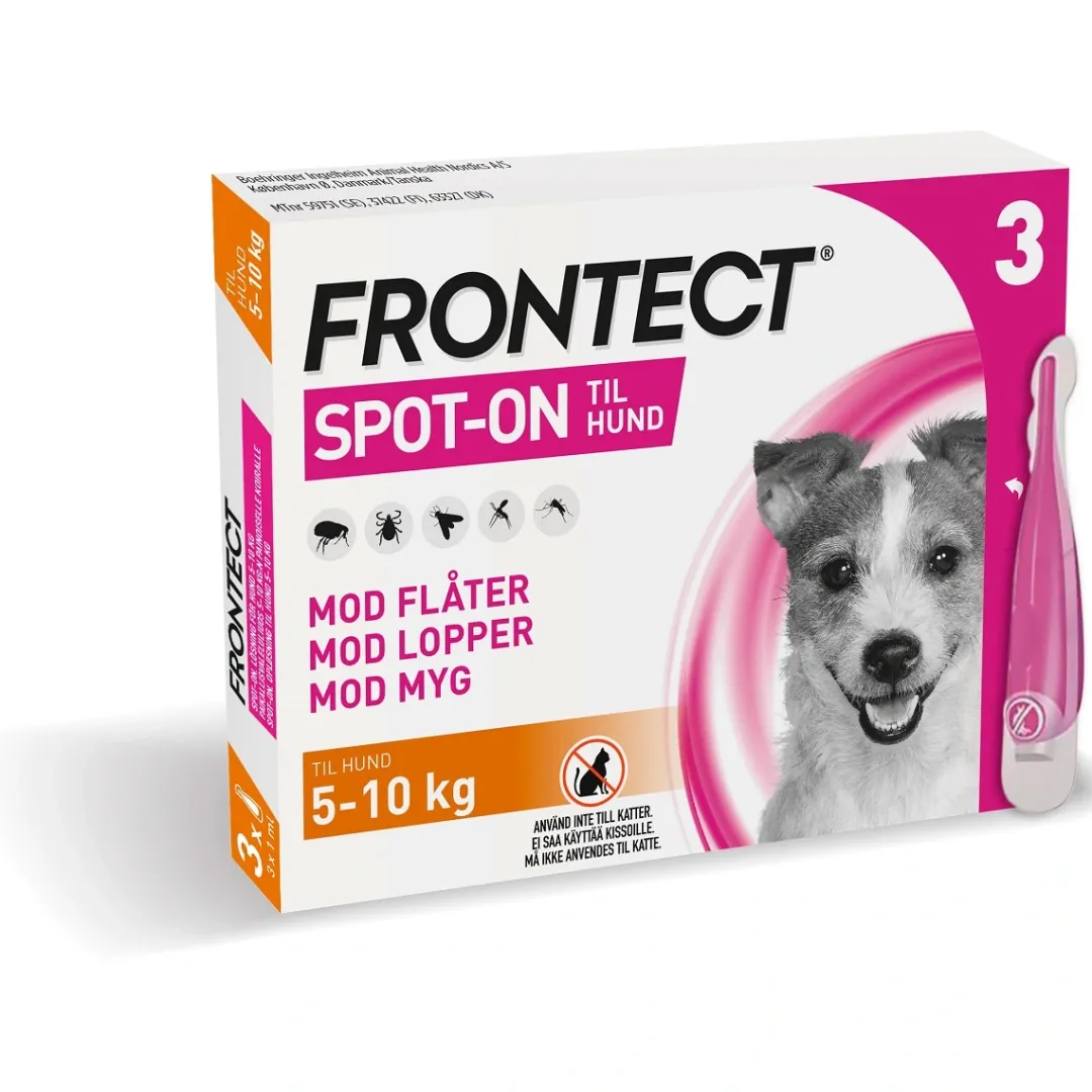 Frontline Frontect spot on 3 x 1 ml til hunde 5-10 kg - effektiv beskyttelse mod parasitter