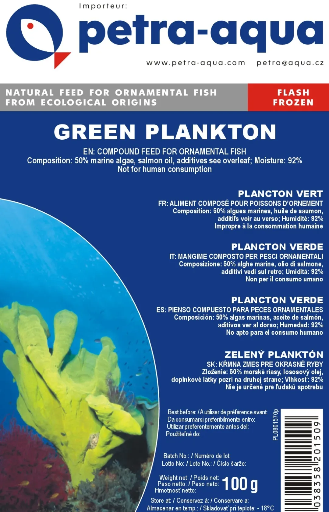 Frostfoder til Akvariefisk Frostfoder Grøn Plankton 100 gram