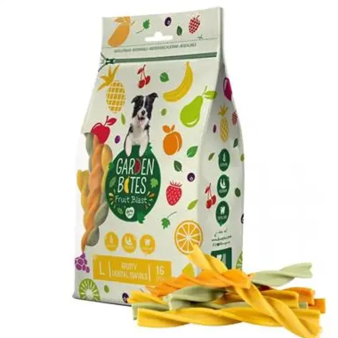 Duvo Garden Bites Fruity Dental Swirls Mix 13 cm 15 stk (vegetabilsk) - tandrensende hundesnacks