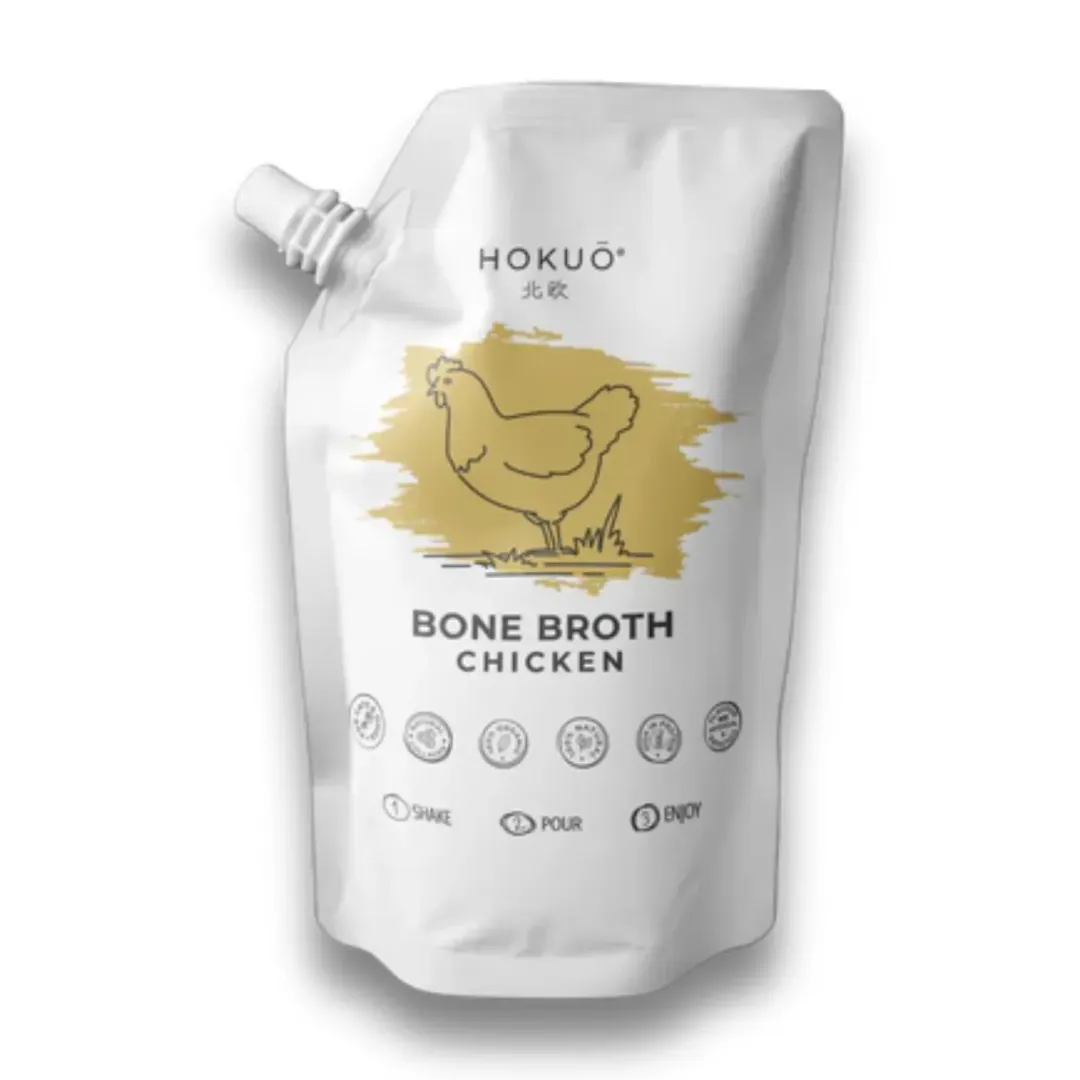 Hokuo naturlige godbidder og bouillon til hund og kat Hokuo Chicken Bone Broth 400 ml - naturlig kyllingebouillon til hunde og katte