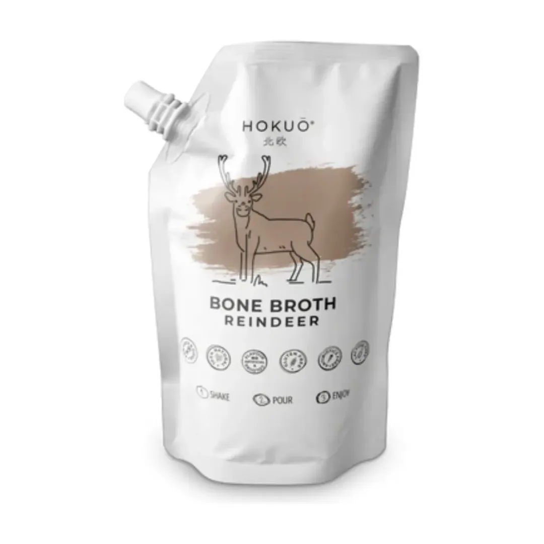 Hokuo naturlige godbidder og bouillon til hund og kat Hokuo Reindeer Bone Broth 400 ml - naturlig rensdyrsbouillon til hunde og katte