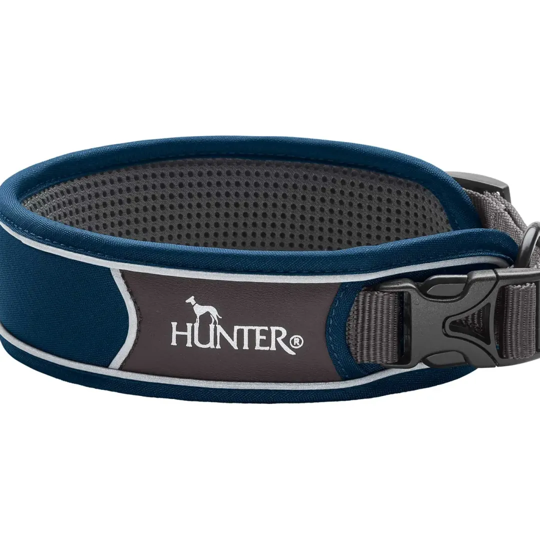 Hunter Halsbånd Divo S Petrol/Grå - justerbart hundehalsbånd (25-35 cm, B 4 cm)