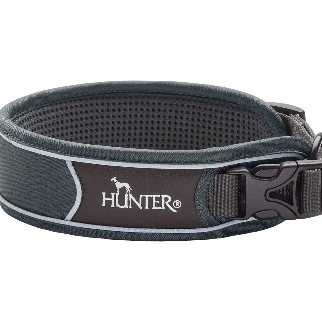 Hunter Halsbånd Divo XL Grå/Grå - justerbart hundehalsbånd (55-65 cm, B 5,5 cm)