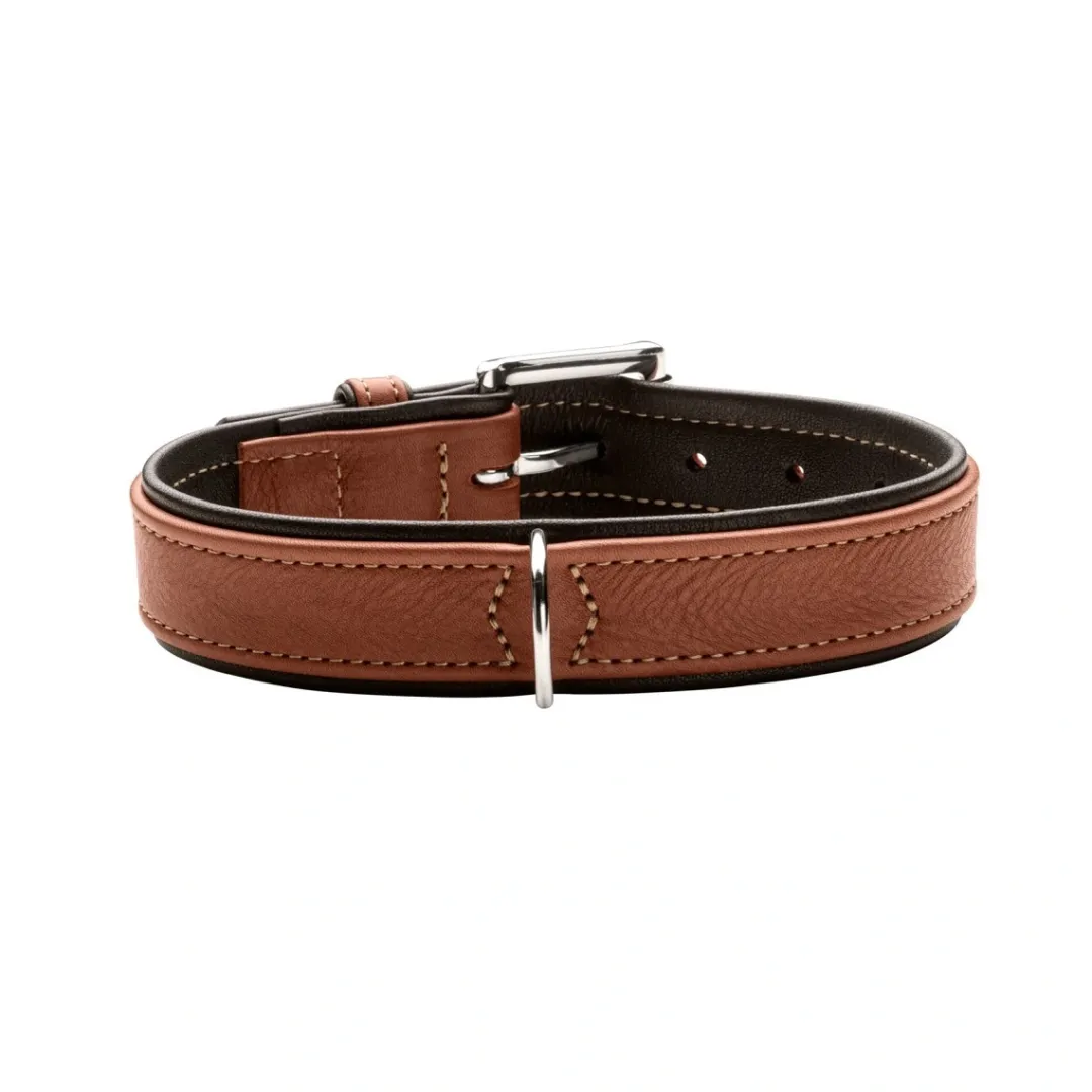 Hunter Hundehalsbånd læder Canada Elg Str.40 Cognac/Sort - 29-35 cm