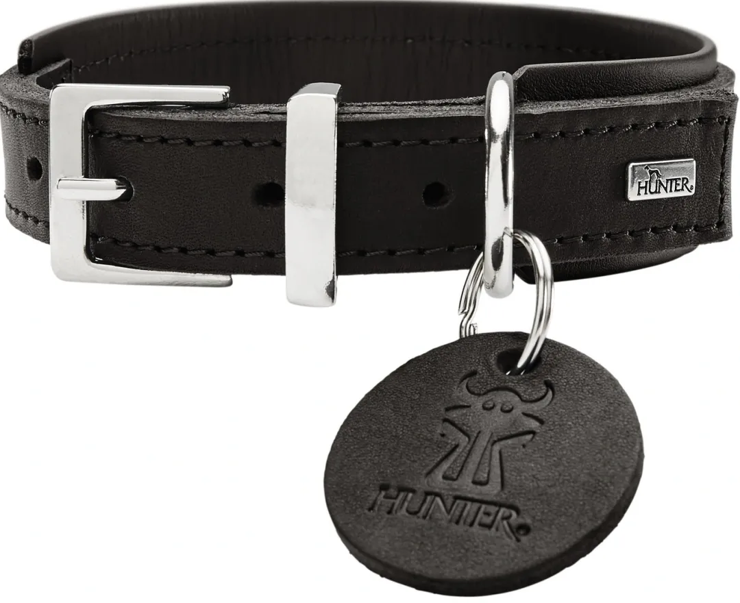 Hunter Larvik Comfort 50 Sort Hundehalsbånd - justerbart hundehalsbånd (35 - 42 cm, B 2,8