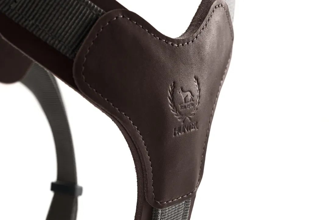 Hunter Mixed Aalborg læder hundesele M-L mørkebrun/grå hals 61-85 cm - komfort og kvalitet