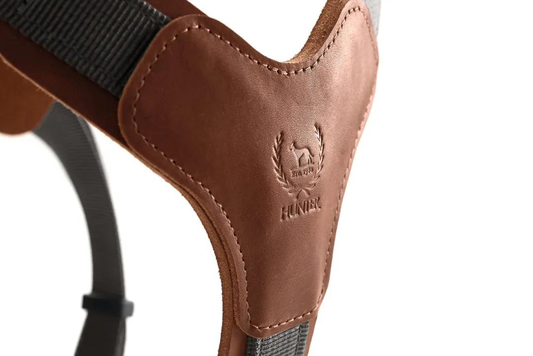 Hunter Mixed Aalborg læder hundesele XS-S cognac/grå hals 40-50 cm - blød og sikker pasform