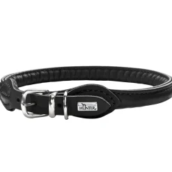 Hunter rundsyet hundehalsbånd okselæder 50 cm justering 41-46 cm - skånsom komfort til store hunde