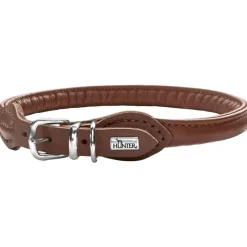 Hunter rundsyet okselæder halsbånd brun 35 cm - justering 28-32 cm