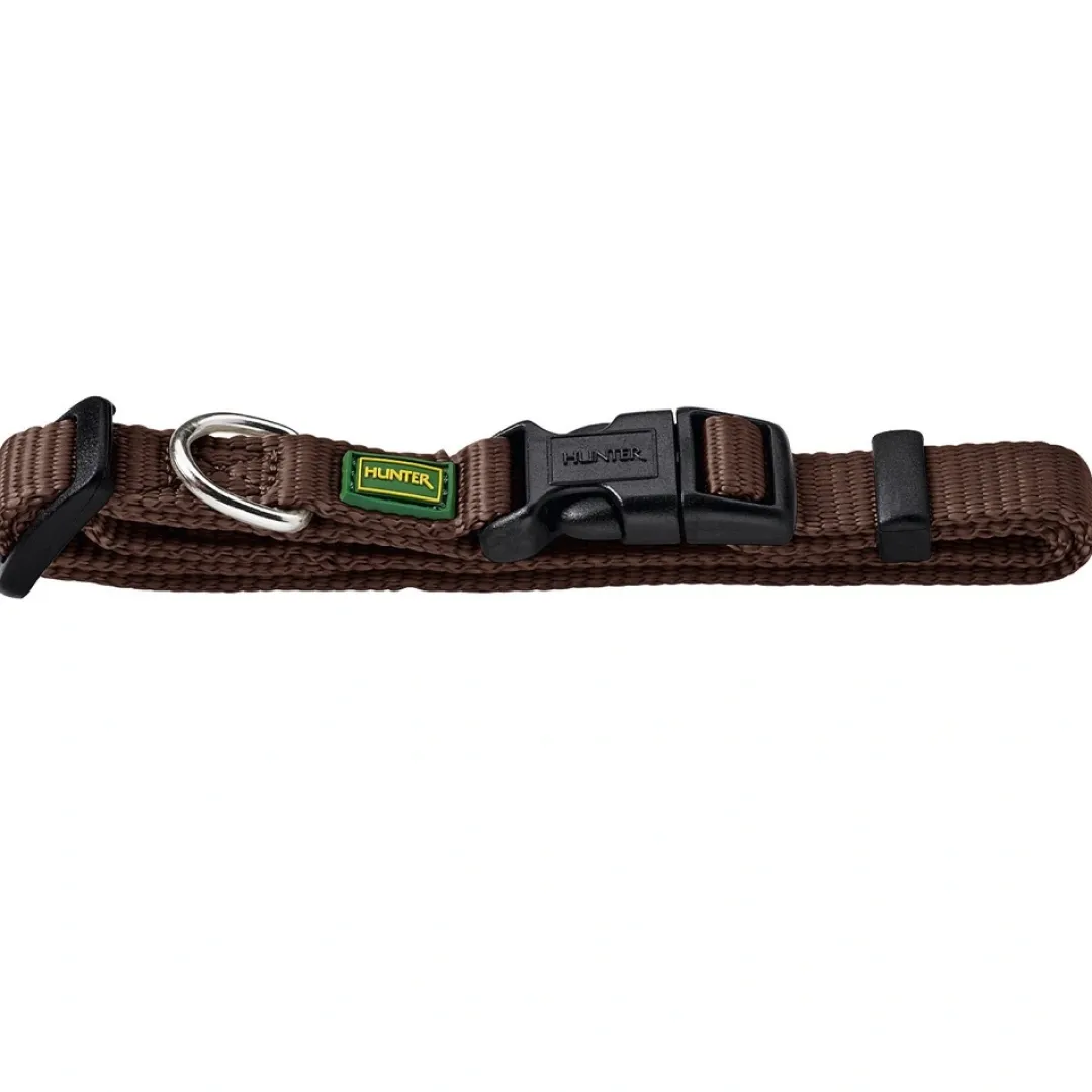 Hunter Vario Basic Halsbånd Brun M 30-45 cm - Ekstra bredt og komfortabelt nylonhalsbånd