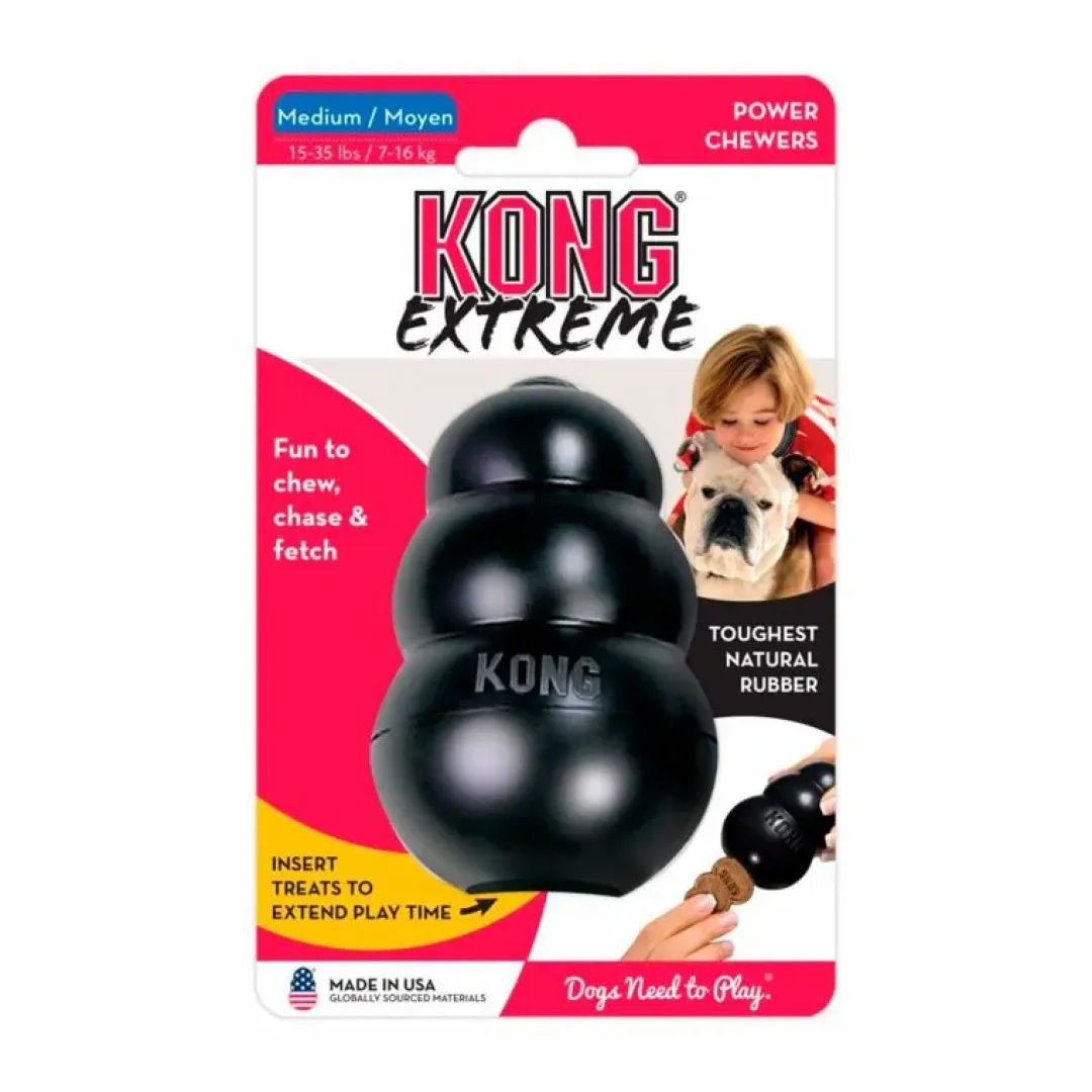 Kong Extreme Original Sort Medium - ekstra slidstærkt tyggelegetøj