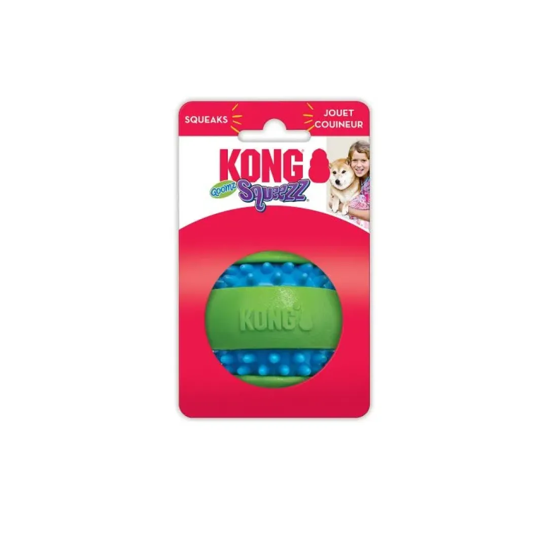 Kong Hundelegetøj Squeezz Goomz Ball Grøn M 6 cm - pivebold med struktur
