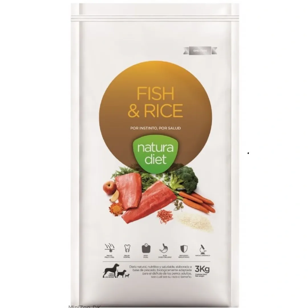 Natura Diet Super premium Hunde & kattefoder Natura Diet Fisk og Ris hundefoder 3 kg - Naturlig ernæring til hunde