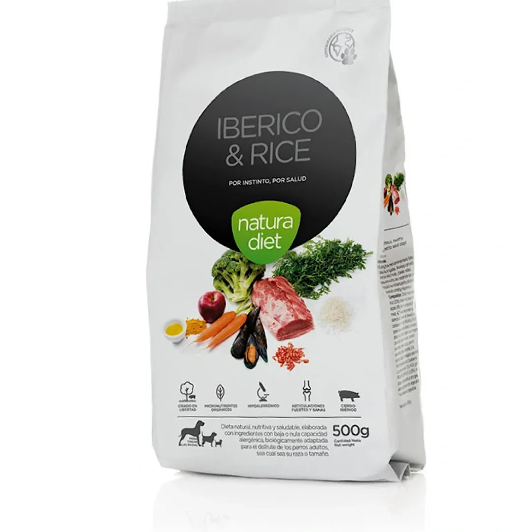 Natura Diet Super premium Hunde & kattefoder Natura Diet Iberico og Ris Hundefoder 500 g - Naturligt og allergivenligt