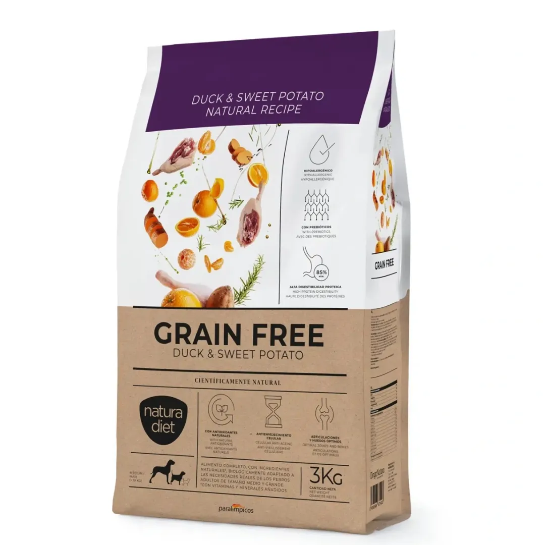 Natura Diet Super premium Hunde & kattefoder Natura Diet Kornfri And og sød kartoffel 3 kg - kornfrit tørfoder til hunde