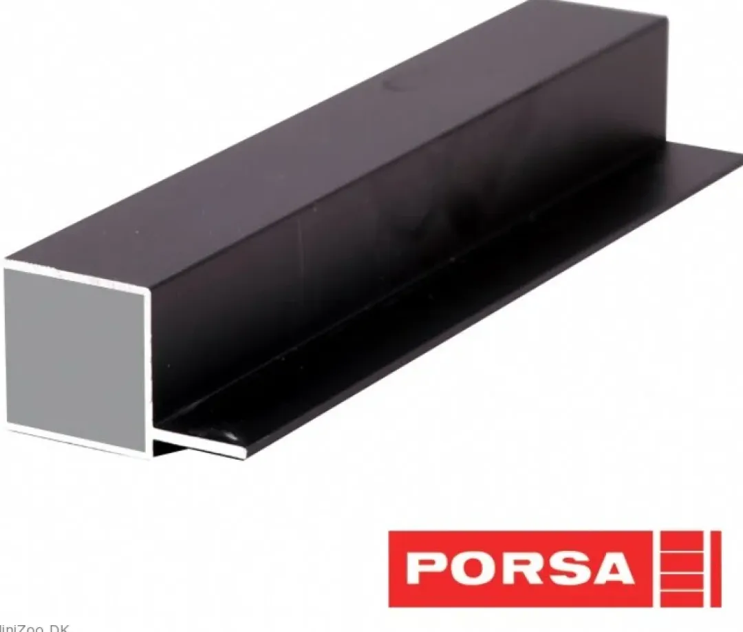 Porsa sort aluprofil firkantet med flig 105 cm.