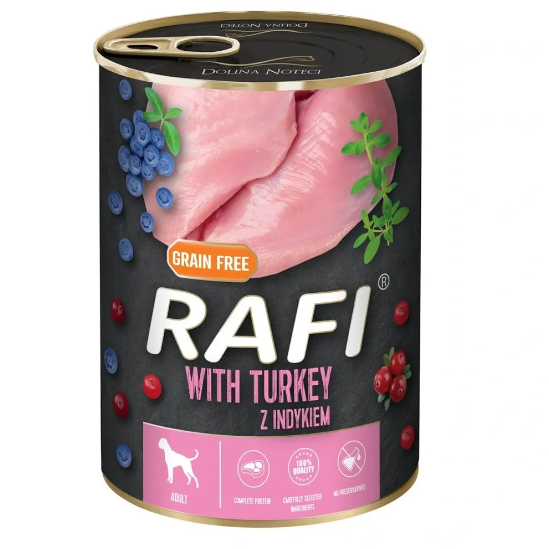 Dolina Noteci - RAFI vådmad Rafi Vådhundefoder Kalkunkød med blåbær og tranebær 400 g