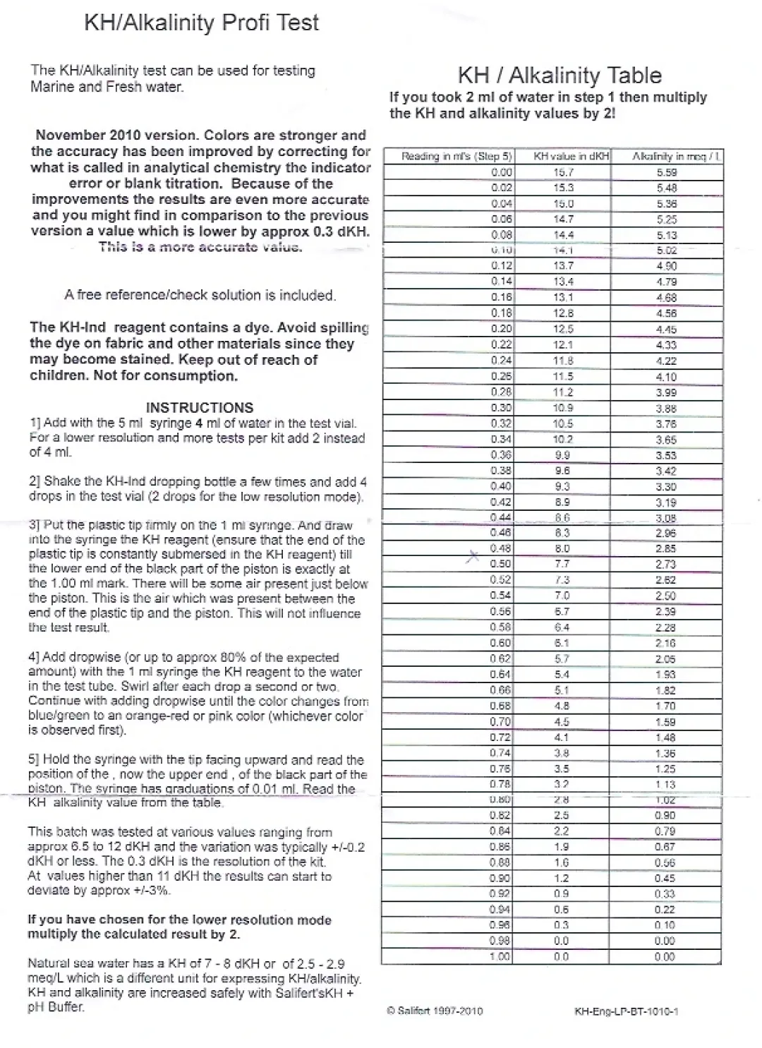 Salifert - Creating the right environment Salifert KH/Alkalinity Test Karbonat Hårdhed