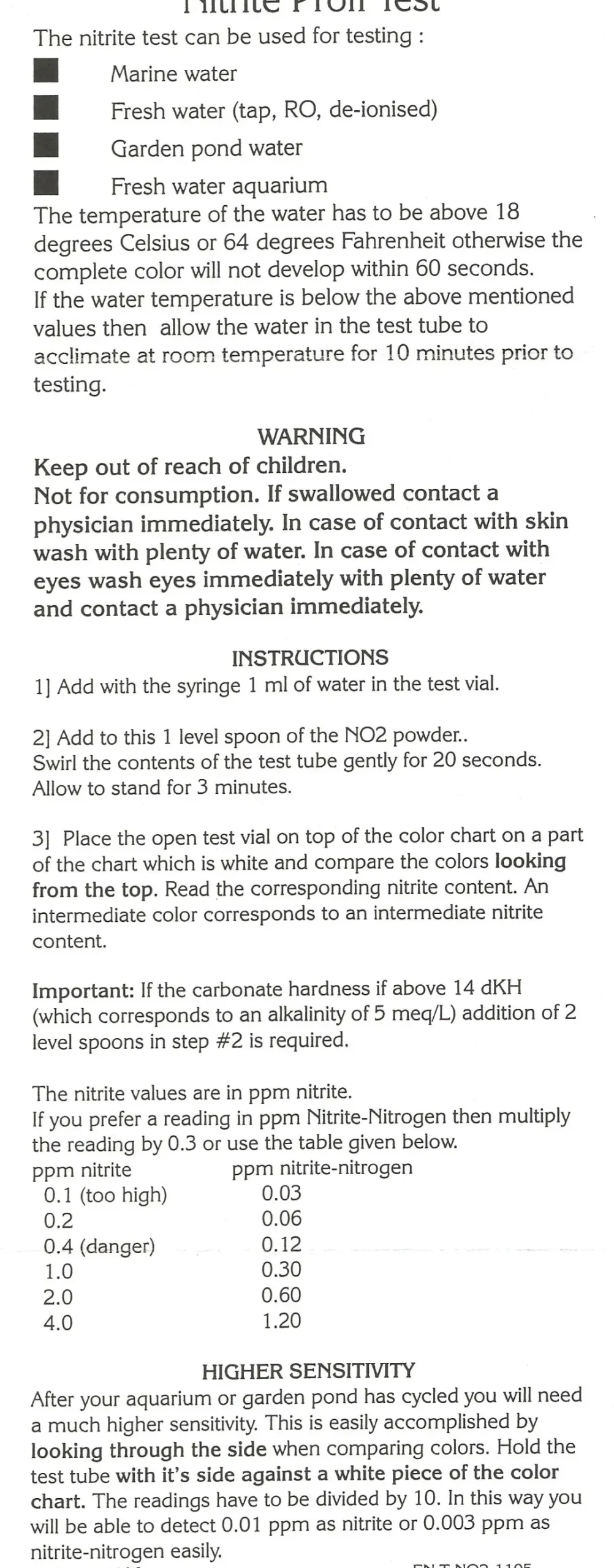 Salifert - Creating the right environment Salifert Nitrit Test NO2