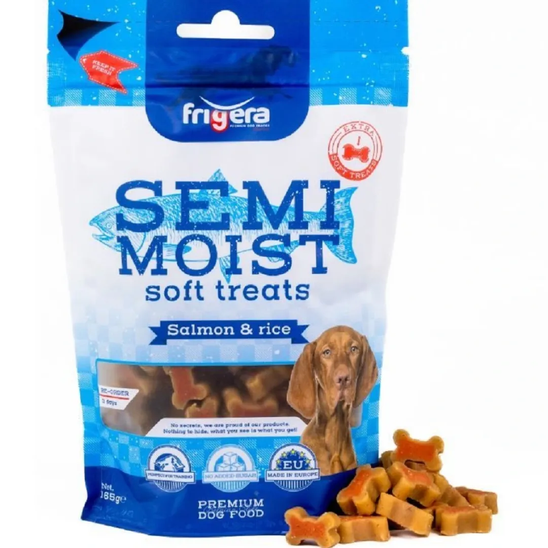 Frigera Semi-Moist Soft Laks med ris 165 g - bløde hundesnacks
