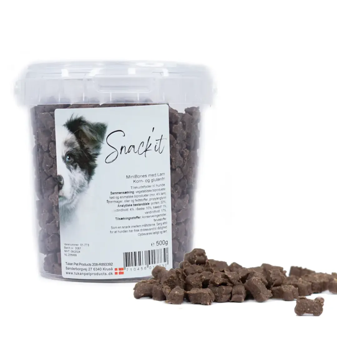 Snackit Kvalitetssnacks til hunde Snackit Semi-Moist Mini Bones med Lam 500 g - bløde hundesnacks