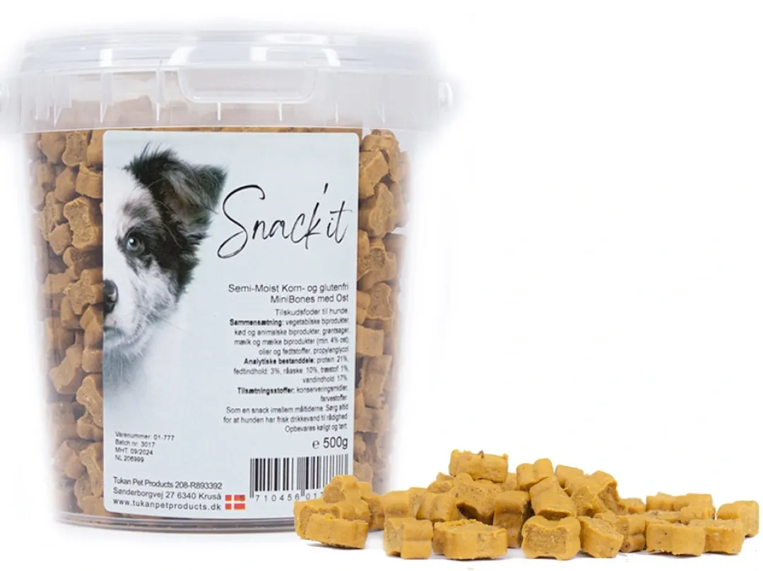 Snackit Kvalitetssnacks til hunde Snackit Semi-Moist Mini Bones med Ost 500 g - bløde hundesnacks