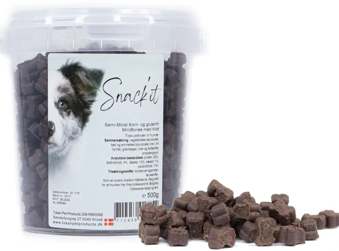 Snackit Kvalitetssnacks til hunde Snackit Semi-Moist Mini Bones med Vildt 500 g - bløde hundesnacks